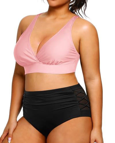 Yonique Bikini voor dames, met hoge taille, tweedelige badpakken, badmode met buikcontrole, plus maten beschikbaar , 16 Plus - Image 3