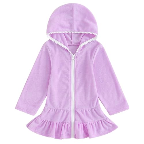 Badpak Hoodie Hooded Lange Mouw Strandjurk Meisjes Kinderen Zwempakken (Paars, 4-5 Jaar)