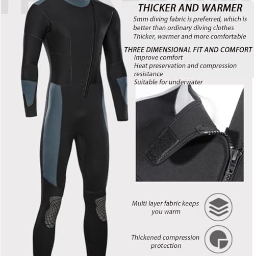 Heren Wetsuit, Ultra Stretch 5mm Neopreen One Piece Warme Zonnebrandcrème Wetsuit Frontrits Voor Watersporten Zwemkleding Lange Mouw, Voor Zwemmen/snorkelen/duiken/surfen, XL - Image 5