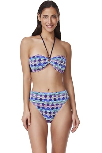 Profile by Gottex Retro Riviera Bandeau Halter Gehaakte Bikinitop voor dames, Blauw Multi, 40