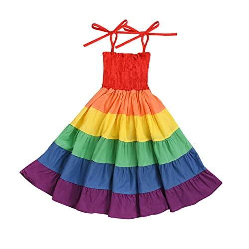 BESTYASH Rainbow Jurk Meisjes Kleurige Eénstuk Strapsloze Strandjurk Voor Feest Voor Verjaardagen Cosplay Geschikt