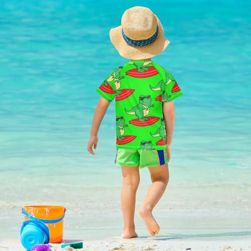 ODAWA Kinderen Zwemmen Shirts Cartoon Surfen Dino Surfplank Sneldrogend Korte Mouw Rash Guard Shirt Jongens Rash Guard Shirts, Cartoon Surfen Dino Surfplank, 11-12 Jaar - Image 4