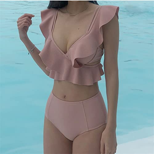 Splitbikini kleine borst verzameld om de buik te bedekken slank slank badpak met warmwaterbron (Kleur: Wit, Maat: M-code) (Roze M) - Image 3