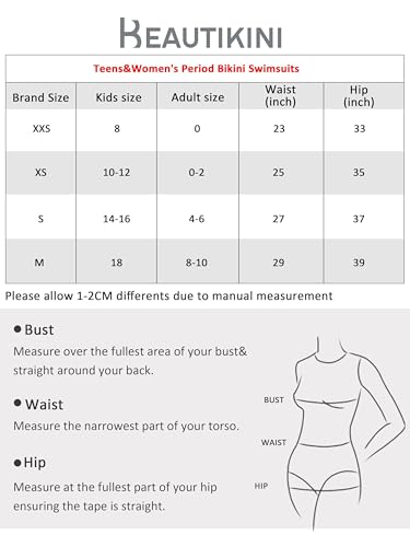 Beautikini Menstruatie badmode voor tieners menstruatie lekvrije spaghettibandjes periode bikini periode badpakken voor tienermeisjes, Frambozen Sorbet, XS - Image 6