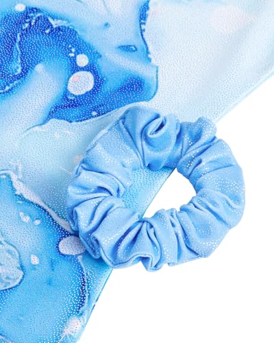 Gymnastiekpak voor meisjes, 3-delig, V-hals, turnpakje met 3/4 mouwen en mesh-splitsing, sprankelende gymnastiekkleding voor meisjes, met korte broek en haarband, voor kinderen van 3-12 jaar en als - Image 5