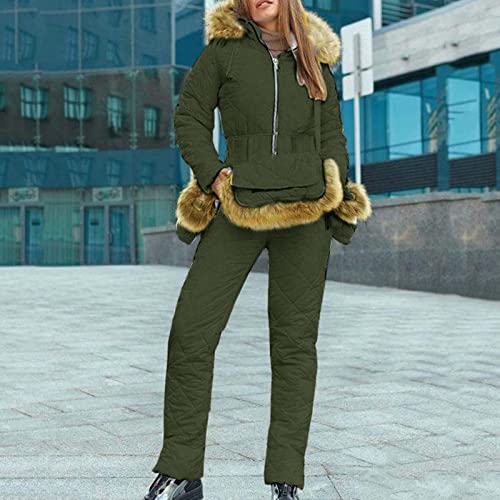 Skipak voor dames, sneeuwpak voor dames, waterdicht, met ski-zak, skihandschoenen, skihandschoenen, wollig, behaaglijk, ski-overall met capuchon van kunstbont, softshell-jas met rits, onesies, warm - Image 5