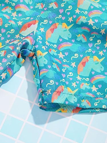 FEESHOW Kinderkledingset voor jongens en meisjes, zonnehoed, zwemshorts, set, zomer, vakantie, strand, outfit, emmerhoed, bermuda shorts set, blauwgroen, 110-116 - Image 6