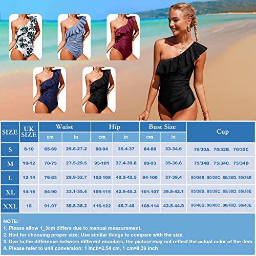 Xnova Vrouwen eendelig badpak, gegolfde asymmetrische één schouder badmode legt zomer monokini badpak, Zwart, S - Image 6