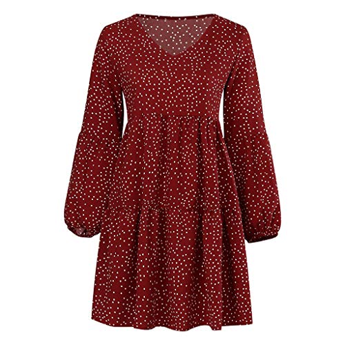 Damesjurken, elegante stippen, polka, lange mouwen, V-hals, herfst, winter, vrijetijdsjurk, grote maten, ruches, zoom, jurk, Boheemse jurk, strandjurk, boho-jurk, feestjurk, meisjes, avondjurk, wijn, 3XL - Image 5
