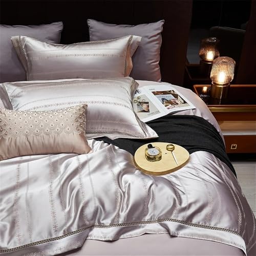 Zacht 4 Pieces Satin Striped Duvet Cover King/Queen Size Set All Season Luxury Silky Like Bedding Set with Flat Sheet and 2 Pillowcases Beddengoed(King 220X240cm 4pcs) - Image 3