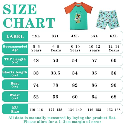 KAKU NANU 3 Stuks Jongens Zwemmen Kostuum Zwemmen Shorts Top Hat 5-14 Jaar Peuter Badpak Korte Mouw Rash Guard T-shirt, Cyaan, 10-12 jaar - Image 7