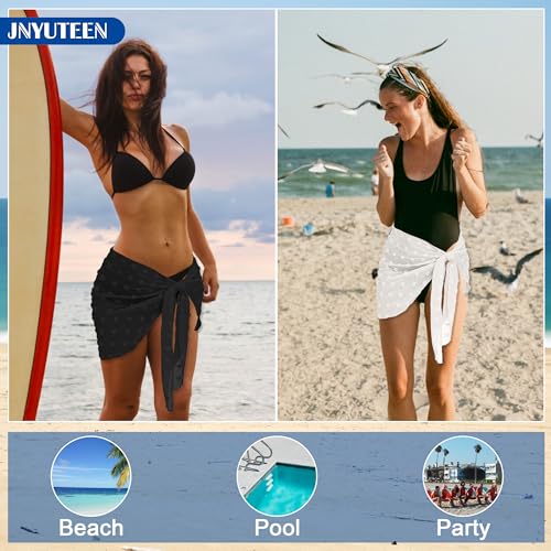 2 Stuks Beach Wrap Sarong, Pareo Strandhanddoek Sarong Bedekking Stranddoek Doeken, Zwart Wit Dames Chiffon Sarong Pareo Bikini Badpak Wikkelrok Strand Wrap voor Vakantie - Image 3