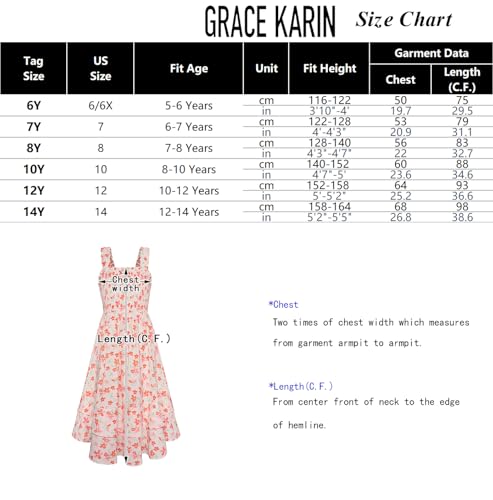 GRACE KARIN Meisjesjurk met bloemenprint, voor de zomer, A-lijn, midi-jurk, vrijetijdsjurk, strandjurk, tweelaagse zoom met ruches, 5-14 jaar, hemelsblauw, 8-10 Jaar - Image 5
