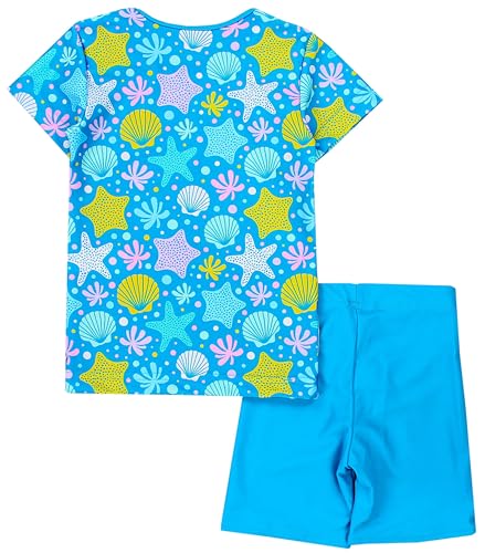 Aquarti Tweedelige Badpak Badset voor Meisjes Baby Zwemshirt Korte Mouwen Shorts Badmode, Schelpen zeester blauw geel, 80 - Image 7