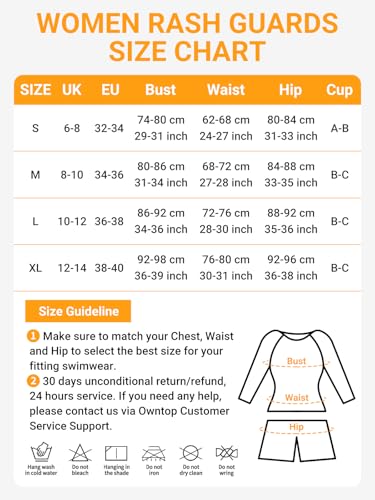 Owntop Dames 2-delige Rash Guard, Badpakken met lange mouwen en hoge taille Boyshort Bottom, Zonbescherming Zwemshirt Rash Vest, UV UPF 50+ Badpak, Zwemmen Surfen, Zwart, XL - Image 2