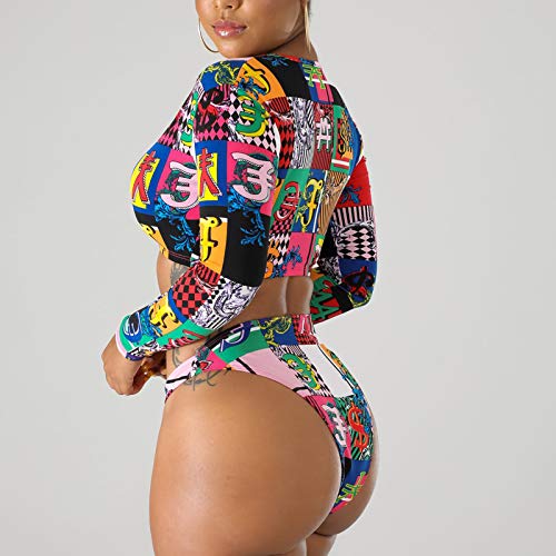 Tankini-badpak voor dames met ritssluiting Figuurvormend surfpak met lange mouwen Kleurrijke tankini Hoge taille tweedelige bikiniset voor dames Braziliaanse bikini Sexy, roze, XL - Image 6