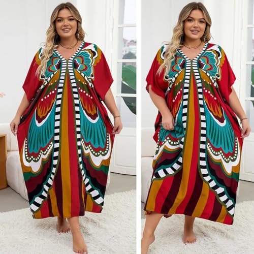 Snyemio Strandjurk voor dames, Bohemian strandkaftan, maxi, lang, kleurrijke zomerjurk, grote maten, Kleur 10, Eén maat - Image 4