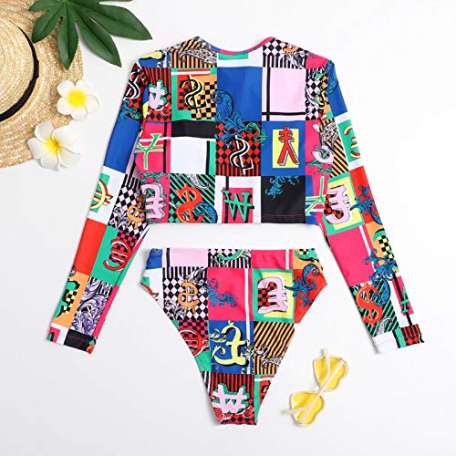 Tankini-badpak voor dames met ritssluiting Figuurvormend surfpak met lange mouwen Kleurrijke tankini Hoge taille tweedelige bikiniset voor dames Braziliaanse bikini Sexy, roze, XL - Image 7