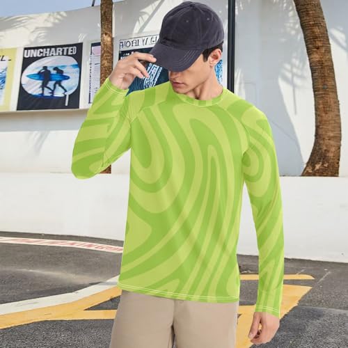 Groene Golvende Lijnen Heren Rash Guard Shirts Ademend Elasticiteit UV Zon Bescherming Shirts Strand, Kleurrijk, M - Image 5