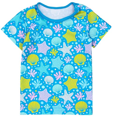 Aquarti Tweedelige Badpak Badset voor Meisjes Baby Zwemshirt Korte Mouwen Shorts Badmode, Schelpen zeester blauw geel, 80 - Image 3