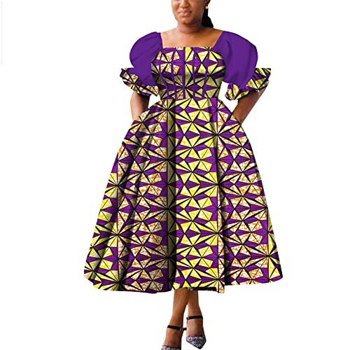 Vsadsau Zomer Dashiki Jurk Gewaad Puff Mouw Afrikaanse Slijtage Vrouwen Plus Size Traditionele Print Jurk, 1124, L - Image 2