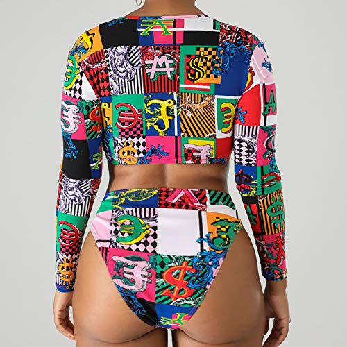 Tankini-badpak voor dames met ritssluiting Figuurvormend surfpak met lange mouwen Kleurrijke tankini Hoge taille tweedelige bikiniset voor dames Braziliaanse bikini Sexy, roze, XL - Image 5