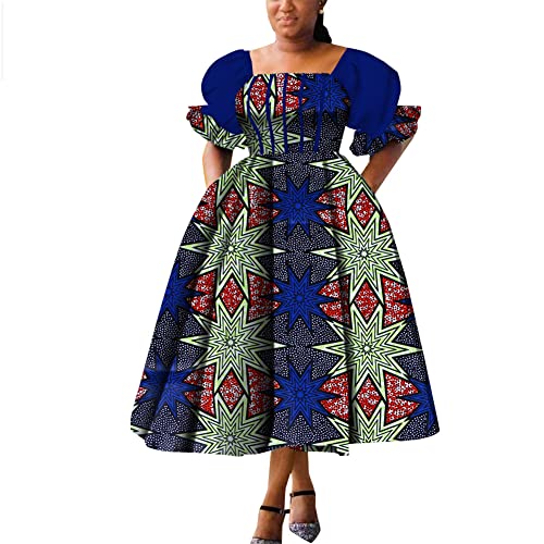 Vsadsau Zomer Dashiki Jurk Gewaad Puff Mouw Afrikaanse Slijtage Vrouwen Plus Size Traditionele Print Jurk, 1124, L