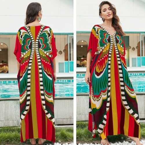 Snyemio Strandjurk voor dames, Bohemian strandkaftan, maxi, lang, kleurrijke zomerjurk, grote maten, Kleur 10, Eén maat - Image 5