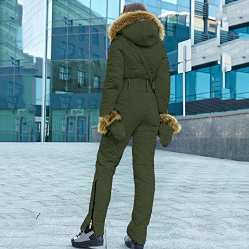 Skipak voor dames, sneeuwpak voor dames, waterdicht, met ski-zak, skihandschoenen, skihandschoenen, wollig, behaaglijk, ski-overall met capuchon van kunstbont, softshell-jas met rits, onesies, warm - Image 7
