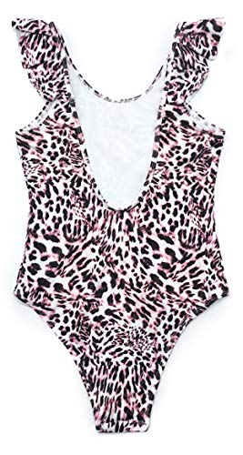 SHEKINI Dames Eendelige Badpak Ouder-kind Schattig Volants Elegant Afdrukken Badpak Meisje Eendelige Bikini Zwempak (6-8 Leeftijd, Meisje-Leopard) - Image 2