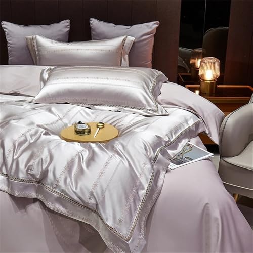 Zacht 4 Pieces Satin Striped Duvet Cover King/Queen Size Set All Season Luxury Silky Like Bedding Set with Flat Sheet and 2 Pillowcases Beddengoed(King 220X240cm 4pcs) - Image 5