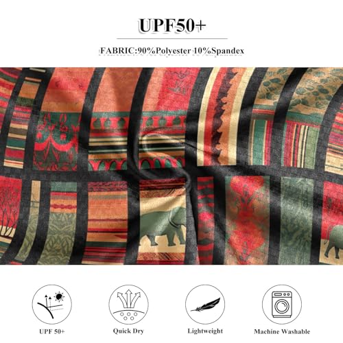 Dames Rash Guard Shirts Zonbescherming Kleding UPF 50+ Lange Mouw Bescheiden Zwemshirt Surf Tops, Kleurrijke Tribale Olifanten, S - Image 4