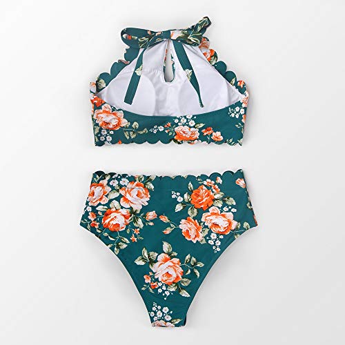 Groene Bloemen Halter Bikini Sets Vrouwen Sexy Hoge Taille Twee Stukken Badpak 2021 Nieuwe Meisje Boho Badpakken (Maat: Medium) - Image 3