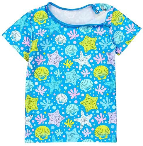 Aquarti Tweedelige Badpak Badset voor Meisjes Baby Zwemshirt Korte Mouwen Shorts Badmode, Schelpen zeester blauw geel, 80 - Image 4