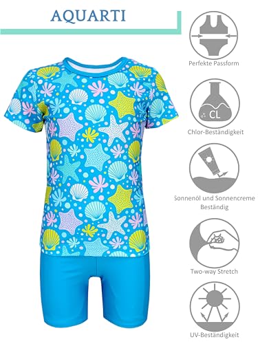 Aquarti Tweedelige Badpak Badset voor Meisjes Baby Zwemshirt Korte Mouwen Shorts Badmode, Schelpen zeester blauw geel, 80 - Image 2