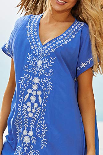 LikeJump dameskaftan, strandjurk, maxi pareo, om over bikini en badpak te dragen, Blauw, Eén maat - Image 7