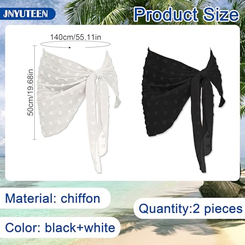 2 Stuks Beach Wrap Sarong, Pareo Strandhanddoek Sarong Bedekking Stranddoek Doeken, Zwart Wit Dames Chiffon Sarong Pareo Bikini Badpak Wikkelrok Strand Wrap voor Vakantie - Image 2