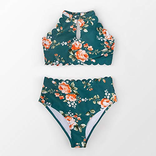 Groene Bloemen Halter Bikini Sets Vrouwen Sexy Hoge Taille Twee Stukken Badpak 2021 Nieuwe Meisje Boho Badpakken (Maat: Medium) - Image 4