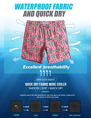 MaaMgic heren zwemshort FAST DRYING boardshort trainingsbroek met mesh voering en verstelbaar trekkoord, Roze ananas, XXL - Image 4