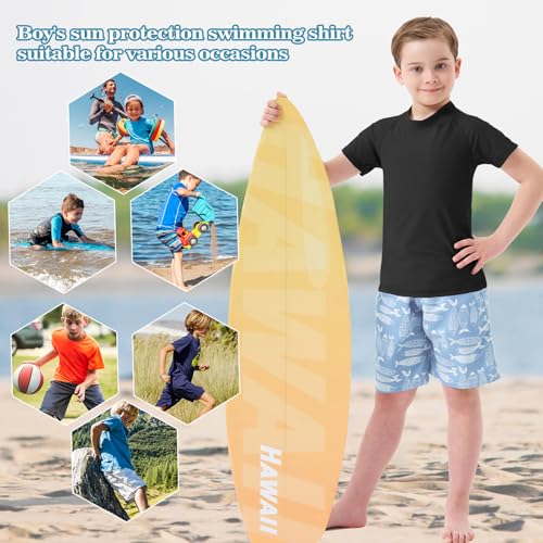 MEETWEE Badpak voor kinderen, Rashvest, lange mouwen/kort, UPF 50+ zonwering, Rash Guard 5-15 jaar, zwart, korte mouwen, 12 jaar - Image 6