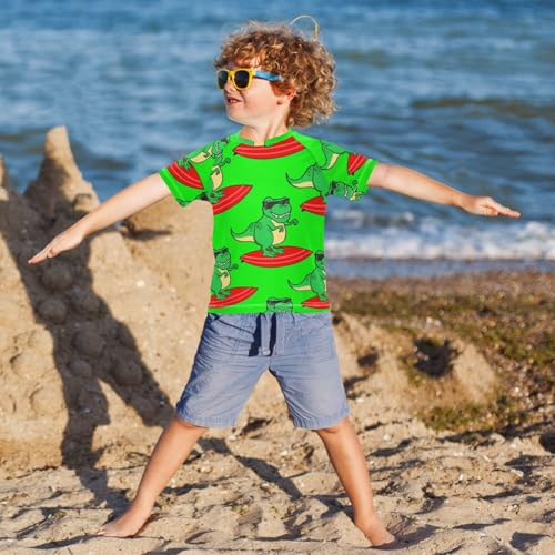 ODAWA Kinderen Zwemmen Shirts Cartoon Surfen Dino Surfplank Sneldrogend Korte Mouw Rash Guard Shirt Jongens Rash Guard Shirts, Cartoon Surfen Dino Surfplank, 11-12 Jaar - Image 3