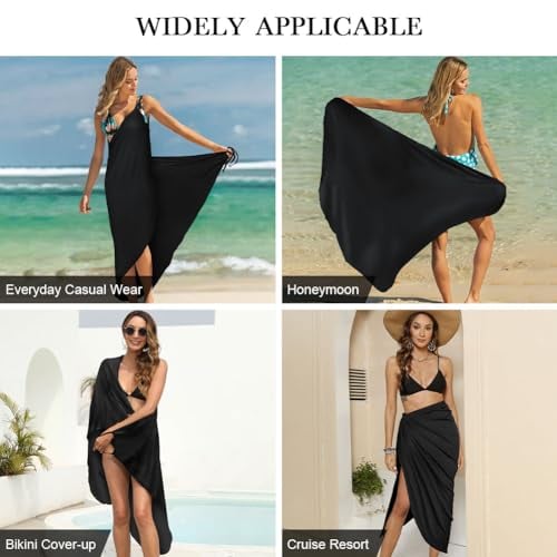 AUYAO Strandjurk voor dames, strandkleding en sarongs, zomer, bikini, rok, mouwloos, strandbadjurk met spaghettibandjes, lange losse en casual deken (zwart) - Image 6