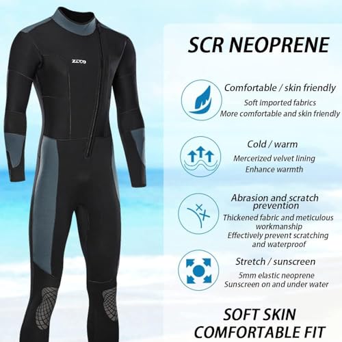 Heren Wetsuit, Ultra Stretch 5mm Neopreen One Piece Warme Zonnebrandcrème Wetsuit Frontrits Voor Watersporten Zwemkleding Lange Mouw, Voor Zwemmen/snorkelen/duiken/surfen, XL - Image 3