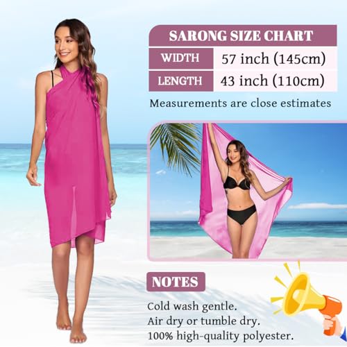 Treer Dames strand sarong pareo afdekking zomer bedekking wrap wikkels chiffon halftransparant badpak strandjurk bikini rok cover up voor vrouwen meisjes, rozerood, 145x110cm - Image 7